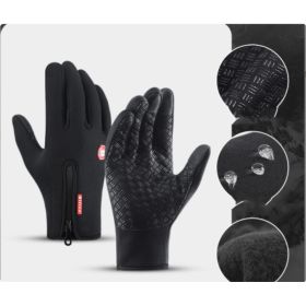 Winter Gloves Touch Screen Riding Motorcycle Sliding Waterproof Sports Gloves With Fleece (Option: Black-XL)