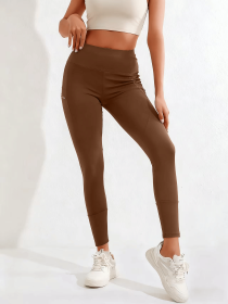 New autumn and winter high waisted, waist cinching, hip lifting fitness yoga pants, warm outdoor running and fitness pants (Color: khaki, size: XL)