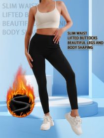 New autumn and winter high waisted, waist cinching, hip lifting fitness yoga pants, warm outdoor running and fitness pants (Color: Black, size: L)