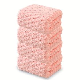 "Luxury Ultra-Fine Fiber Bath Towels (1 or 4-Piece) - Super Absorbent Quick-Dry Textured Towel for Spa, Fitness & Travel - 300GSM Waffle Weave" (Quantity: 4 pcs pink)